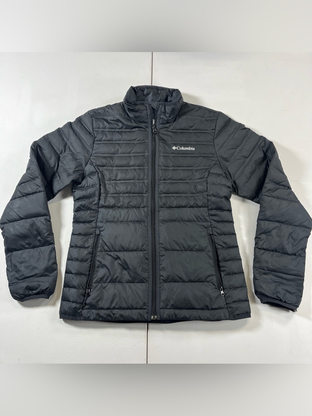 Columbia Down Puffer Jacket 650 Black Full Zip Pockets Womens Small